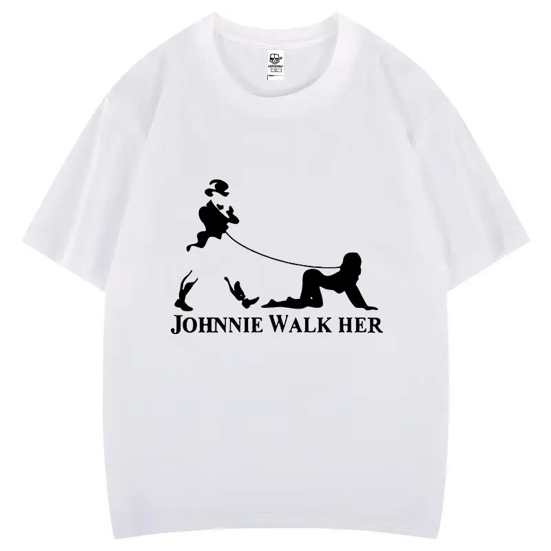 Johnnie Walk-Her Walker Mens Funny Whisky Parody Cotton T-Shirt Bdsm Bondage Gear Letters Tops Streetwear Comics Kawaii Clothes