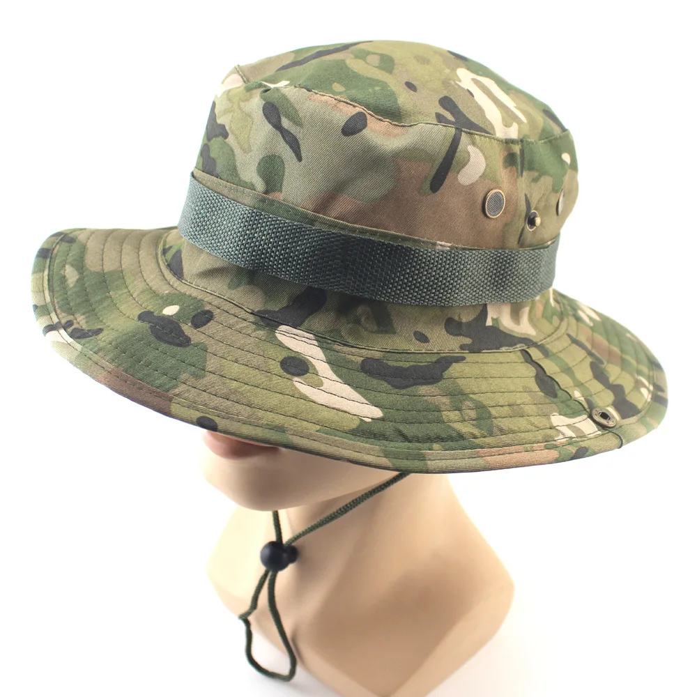 Camouflage Tactical Bucket Hat Summer Men Boonie Hat Outdoor UVProtection Wide Brim Panama Safari Hunting Hiking Fishing Sun Ca