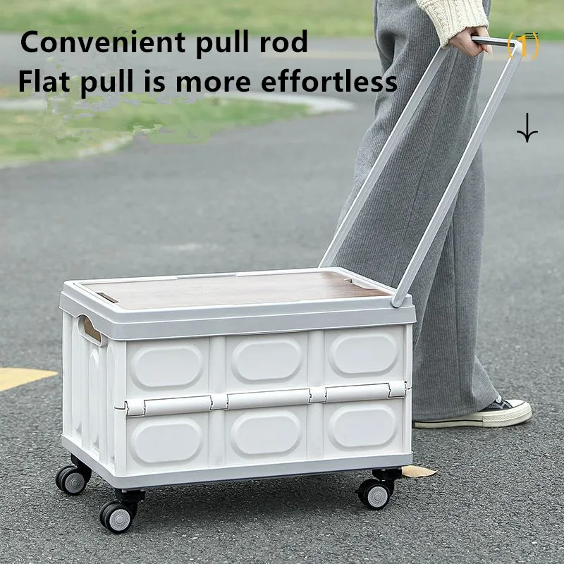

Folding trolley with wheels, portable and multifunctional, lightweight outdoor small cart, car storage box, mobile storage box