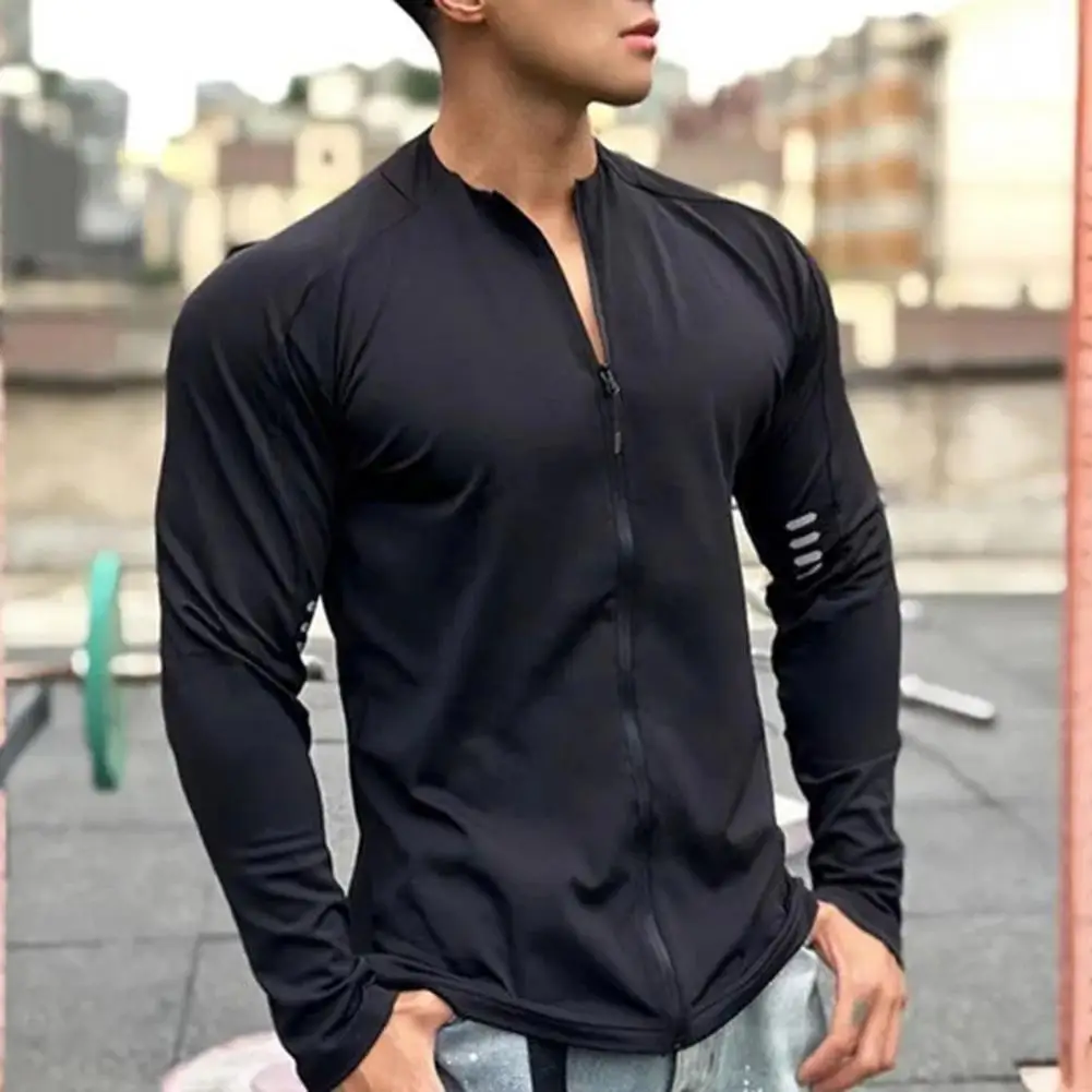 Men Cycling Coat Men's Stand Collar Sports Coat with Elastic Sweat Absorption Soft Breathable Fabric Quick-drying for Gym