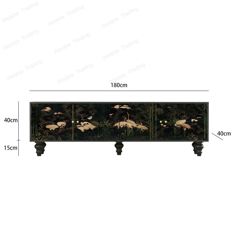 French medieval style bamboo forest crane solid wood TV cabinet household living room storage bedroom integrated vertical