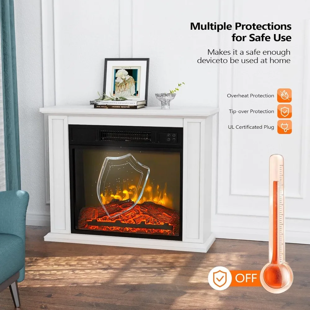 سخان مدفأة كهربائي قائم بذاته مع جهاز تحكم عن بعد ومؤقت، بعرض 27 بوصة، 6 ألوان لهب و5 إعدادات لهب، مزيف واقعي