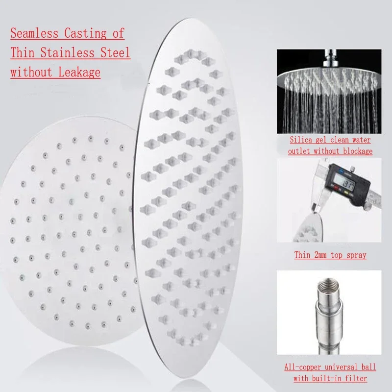 6/8/10 Inch Ultra-thin Waterfall Shower Heads Stainless Steel High Quality Square Round Portable Practical Rainfall Shower Head