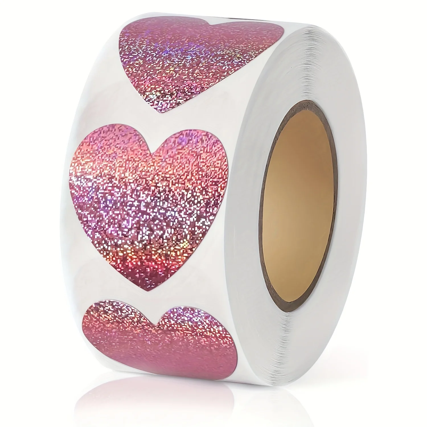 500Pcs/Roll 1.5 Inch Pink Heart Holographic Stickers Ideal for Envelope Sealing Gift Wrapping Valentine's Day Party Decor