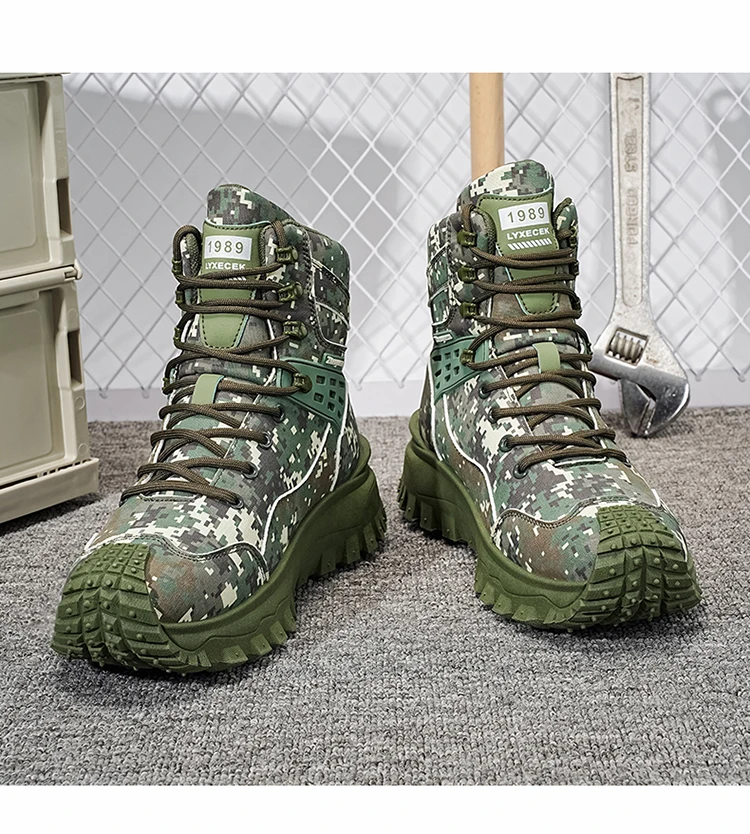 Herbst- und Winter-Herren-High-Top-Stiefel, Freizeitsportschuhe, verstärkte, stoßfeste Zehenpartie, rutschfeste, dick gepolsterte Sohle mit tiefer Struktur, High-Top-Knöchelschutzdesign, geeignet für Bergsteigen, Wandern, Arbeiten im Freien, verschleiß- und reißfest, für Outdoor-Aktivitäten. – Detail 18