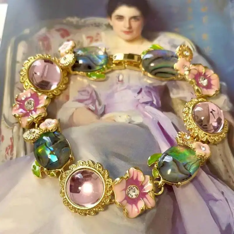 Medieval Jewelry Vintage Fairy Candy Color Flower Jewelry Summer Temperament Sweet Inlaid Bracelet
