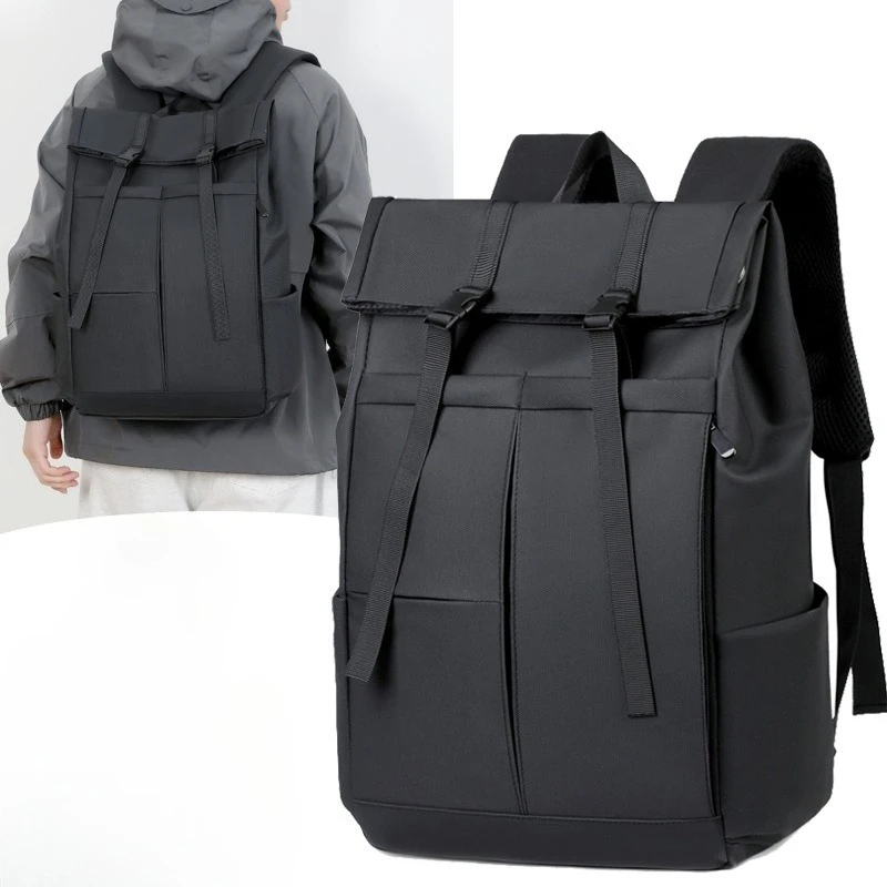 New Model Business Men's Rolled-edge Backpack - Large Capacity for Commuting, Computer Bag, Multi-functional Casual Travel Bag