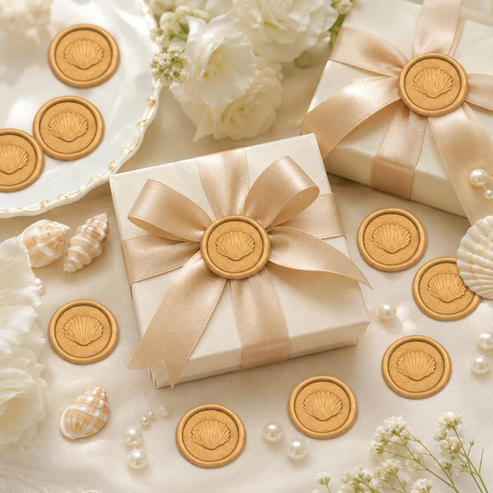 20pcs Embossed Shell Wax Seal Stickers, Self-Adhesive Stamp Stickers, Wedding Invitation Envelope Seal Stickers Gift Wrapping - view 5