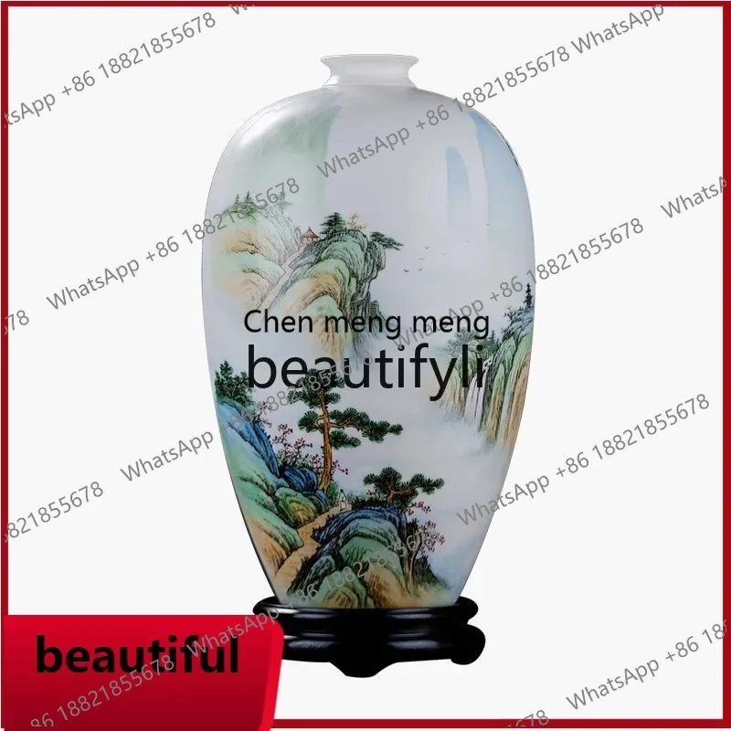 Suet jade ceramic hand-painted empty valley mountain sound in the rich vase vase, Chinese living room ornament home decor X