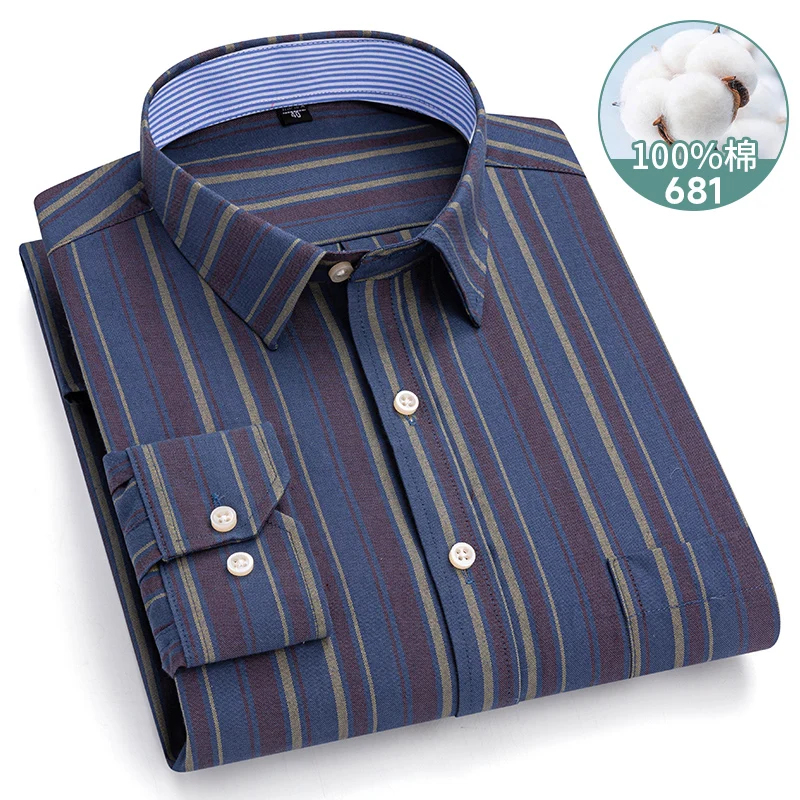 Oxford Men Shirts Long Sleeve 100 Cotton Big Sizes Striped Plaid Shirt Casual Colorful Regular Slim Fit Shirt Men Social Formal