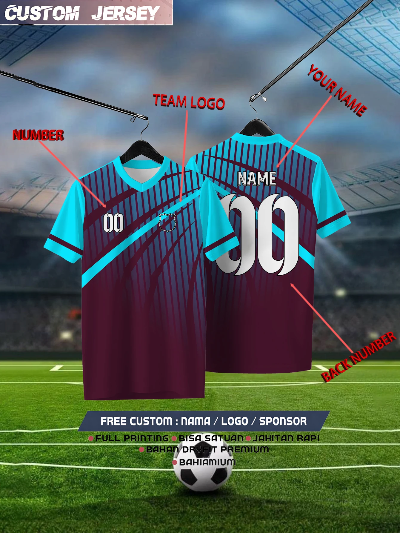 

Customized Geometric Wine Red Short Sleeved Shirt with Team Name, Emblem, Name and Number, Outdoor Sports Short Sleeved T-shirt