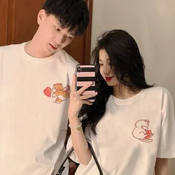 Interesting Little Cat Love Heart Graphic Print Summer Fashion Couple T-shirts 240g Cotton Men Women Short Sleeve Tshirts Top