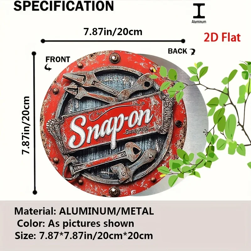 2D Flat 1pc Vintage Metal Sign Snap-on Tools Aluminum Round Poster Bold and Industrial Design Retro Vintage Look Wall Art for Ba