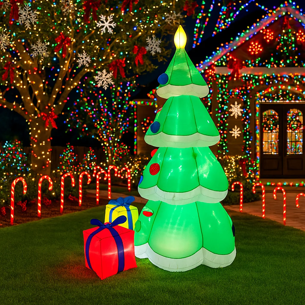 Dekoracje świąteczne 2 metry, dmuchany Święty Mikołaj, choinka, renifer, zabawki, ozdoby do domu i na podwórko z dekoracjami LED, artykuły świąteczne na zewnątrz