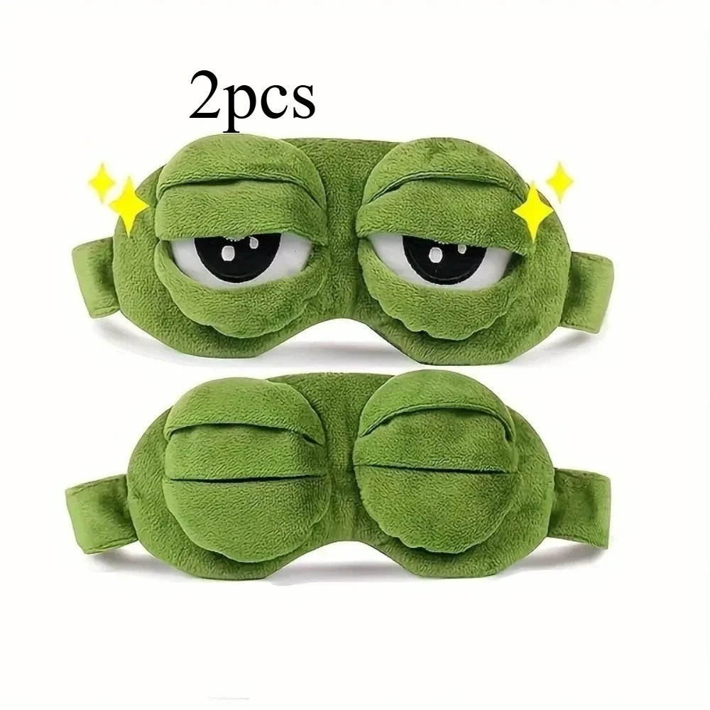 Funny Green Frog Plush Sleep Mask, Cute Cartoon Eye Mask for Travel, Nap & Party Soft Blindfold with Adjustable Strap for Adults - Detail 1