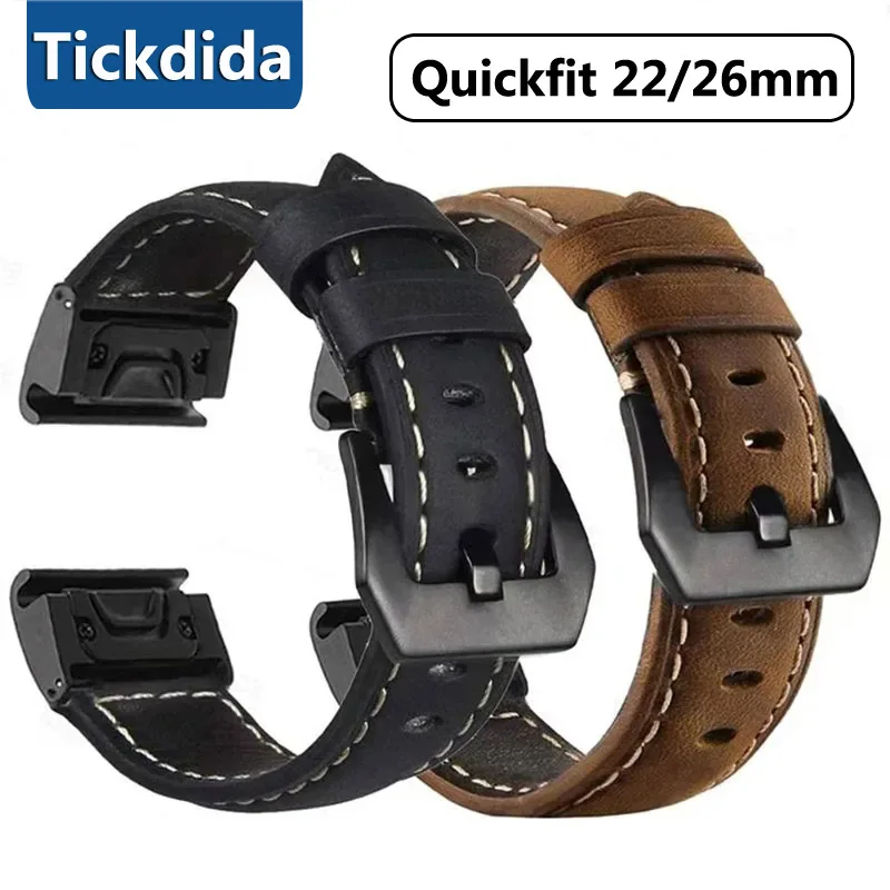Genuine Leather Strap for Garmin Tactix 8 Fenix 8X 7 7X Pro 6X 6 5X Epix Pro 51mm 47mm Enduro 3 2 Quickfit  22/26mmRelease Strap