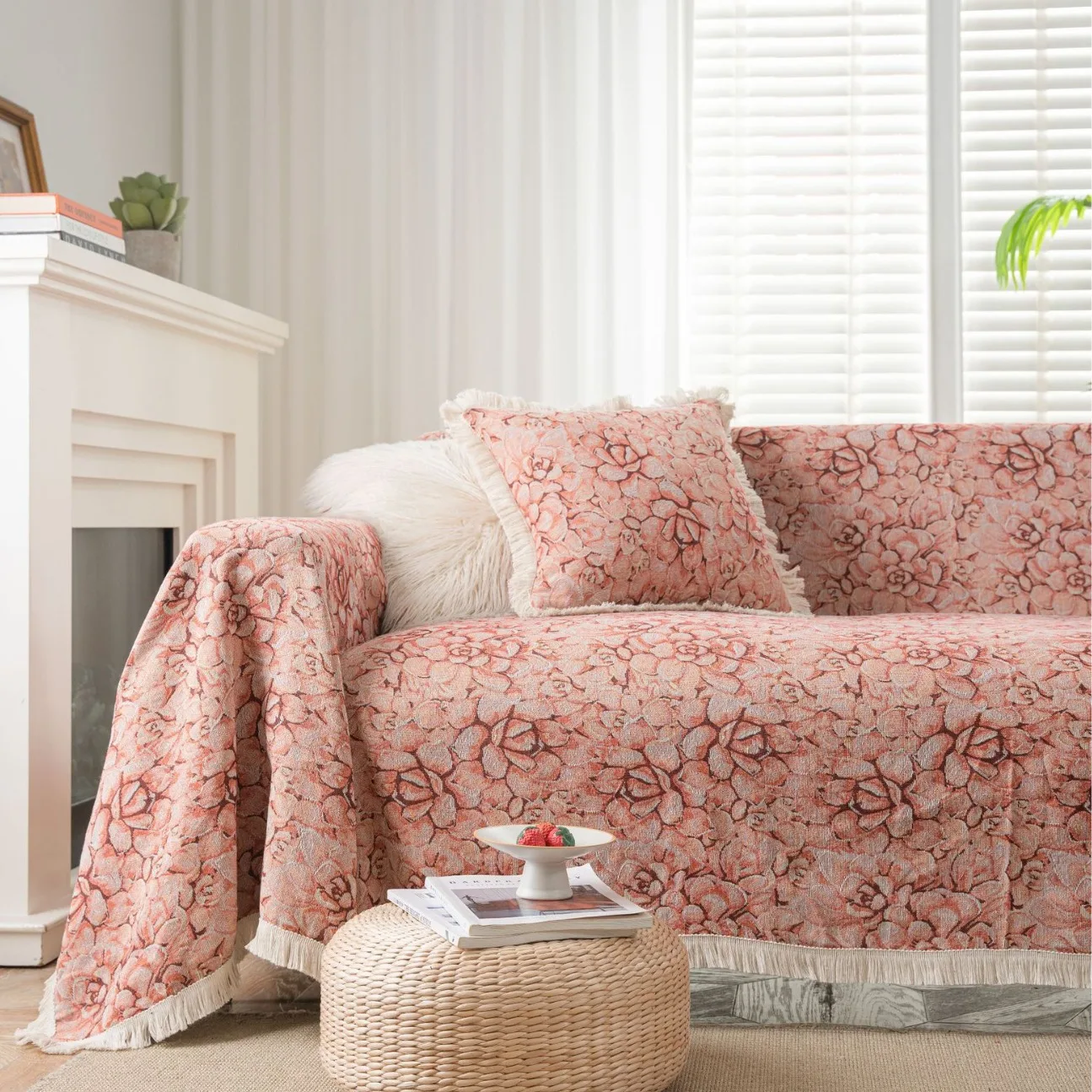 Bohemian Jacquard Fabric Retro Print Sofa Cover Slipcover Prevent Cat Scratching Flower Vintage Festive Thick Sofa Cover Blanket
