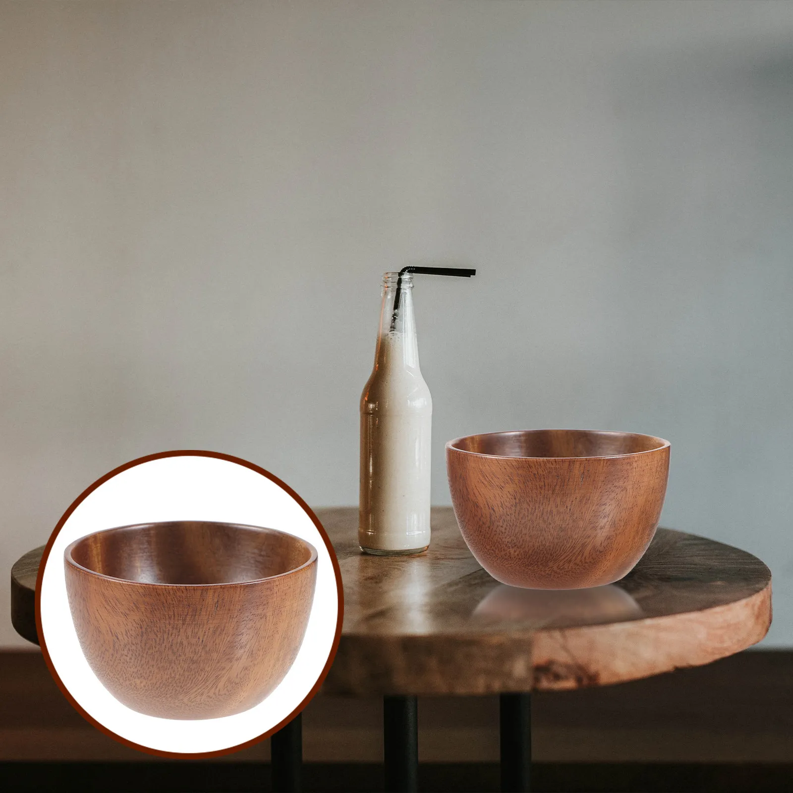 

Natural Wood Fruit Bowl Rounded Edge Thick Bottom Stable Wooden Serving Bowl for Kitchen Snack Bread Serving