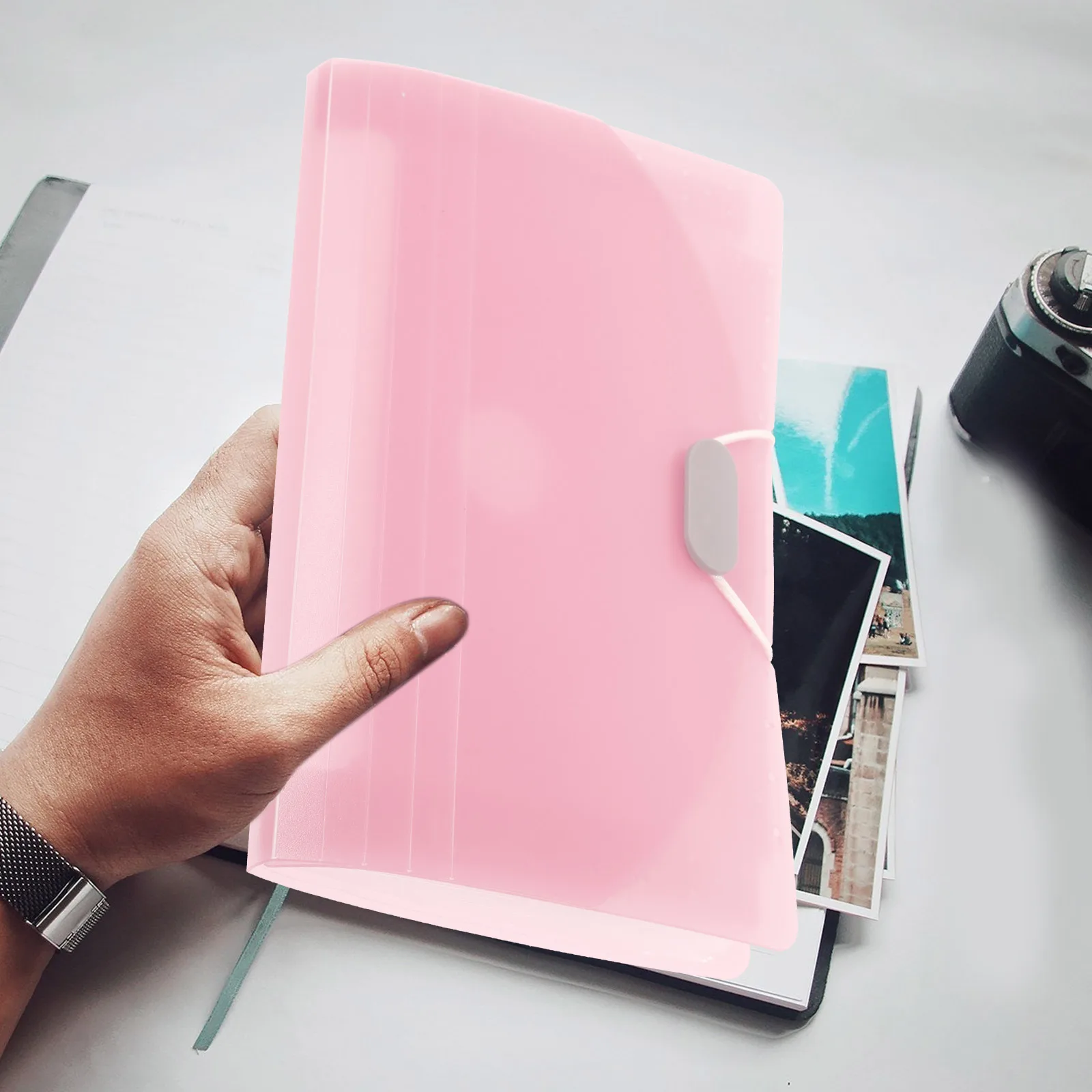 

Lovely Large Capacity Accordion File Folder Organizer Portable Document Storage Binder Button Design Multi-Layer Receipt Holder
