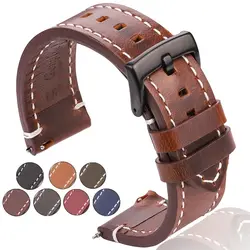 Oil Wax Cowhide Genuine Leather Watch Band 18 20 22 24mm Handmade Retro Strap with Metal Buckles for Men Women