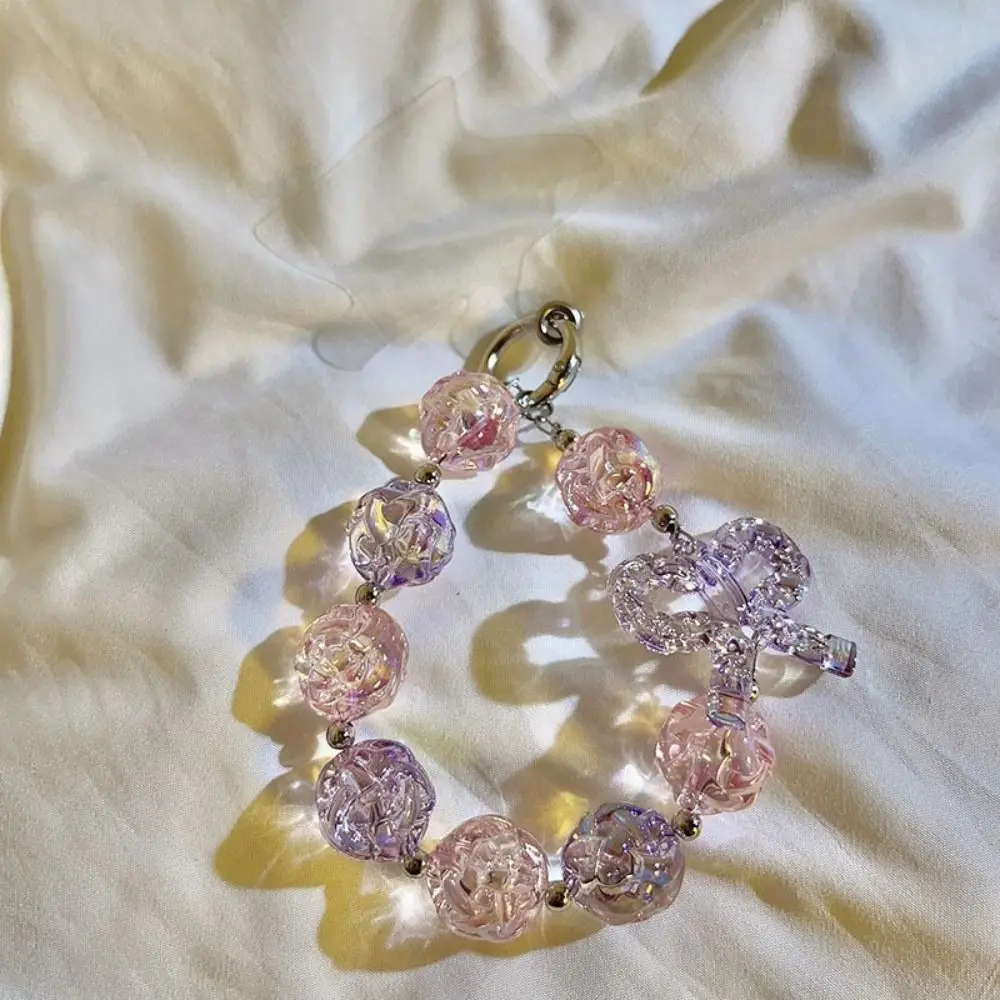 

Irregular Beaded Phone Chain Bag Hanging Shiny Sweet Candy Keychain Anti-lost Bowknot Transparent Beads Pendant Key Decor