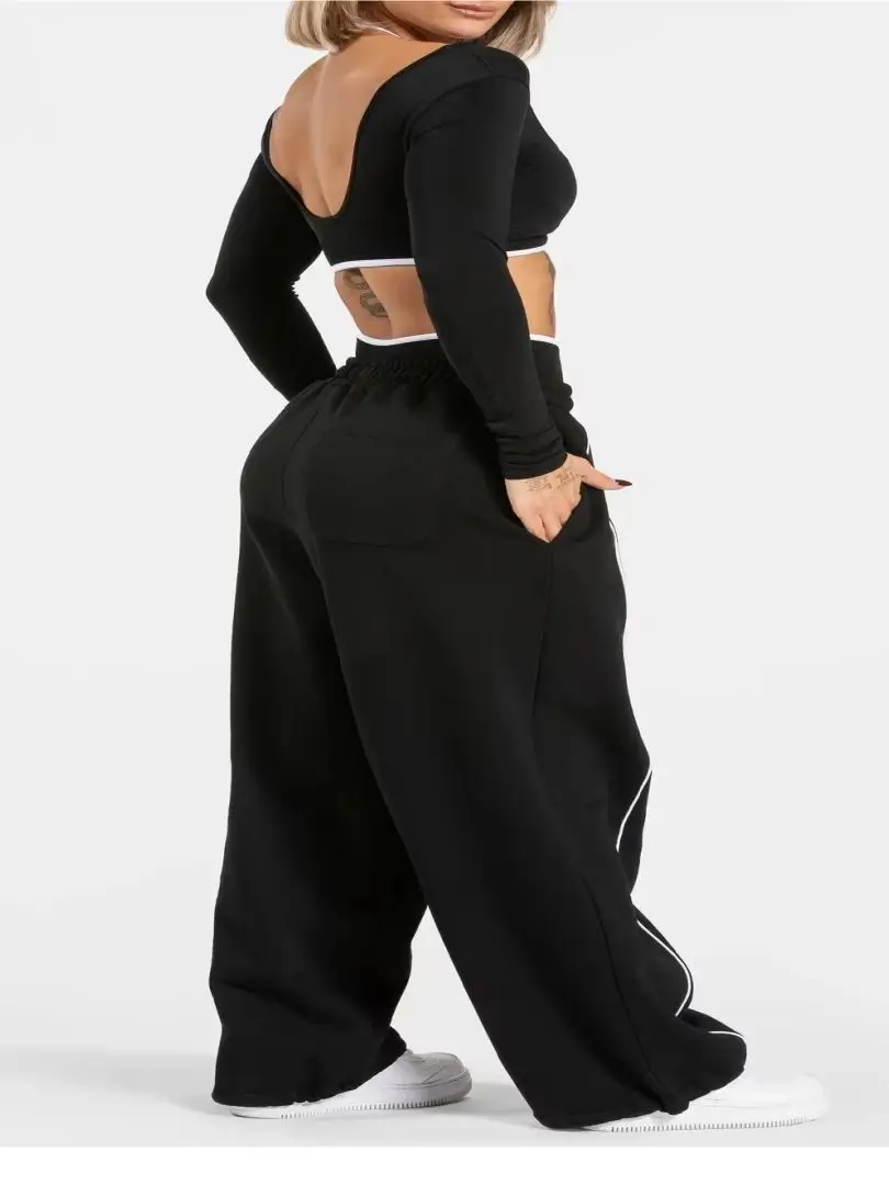 LOGO Loose Yoga Pants - Fashionable and Comfortable Casual Straight Yoga Pants with High Elasticity Fitness and Sports Pants