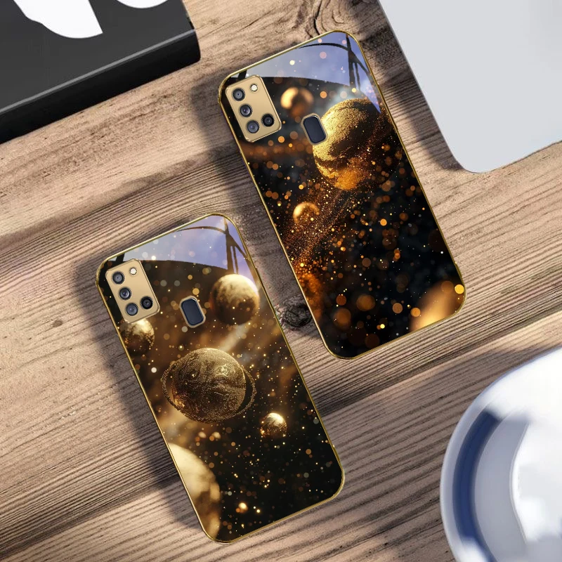 

Golden Universe Model For Samsung A 31 32 A33 A34 35 14 A15 13 16 25 26 50 52 53 54 55 56 70 71 72 73 Golden glass phone case