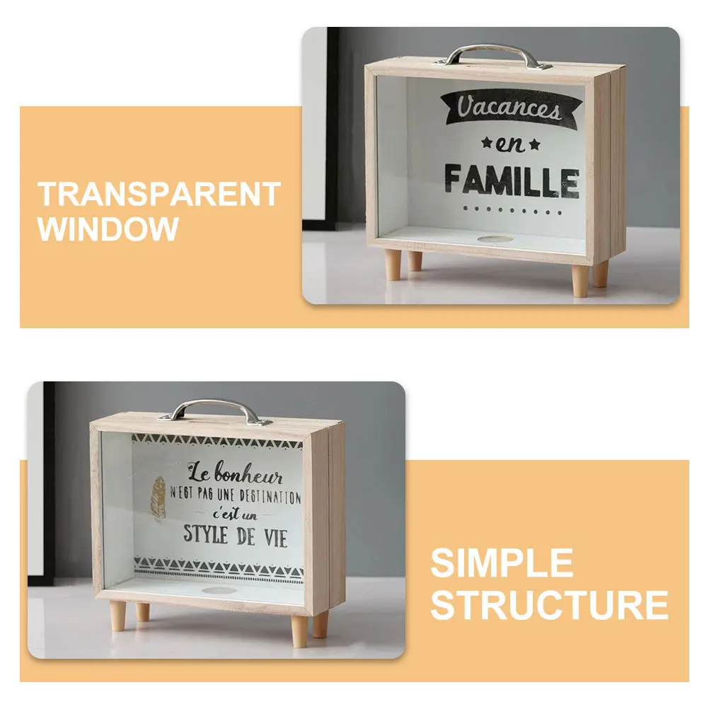 2 pièces cadre en bois tirelire polyvalent fenêtre transparente banque de monnaie boîte d'économie d'argent enfants adultes stockage de bureau à domicile