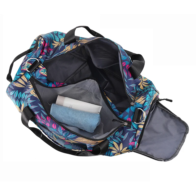 Saco de Ginásio de Grande Capacidade Sacos Desportivos Impermeáveis, Impressão de Folhas, Bolsa de Treinamento Fitness, Multifuncional Carry On Tote, XA499C