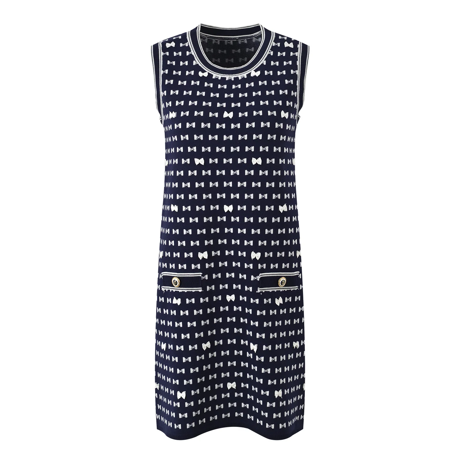 Zjyt nova primavera 2025 padrões bowknot sem mangas tricô camisola vestidos femininos o pescoço casual vestido diário vestidos doce rosa