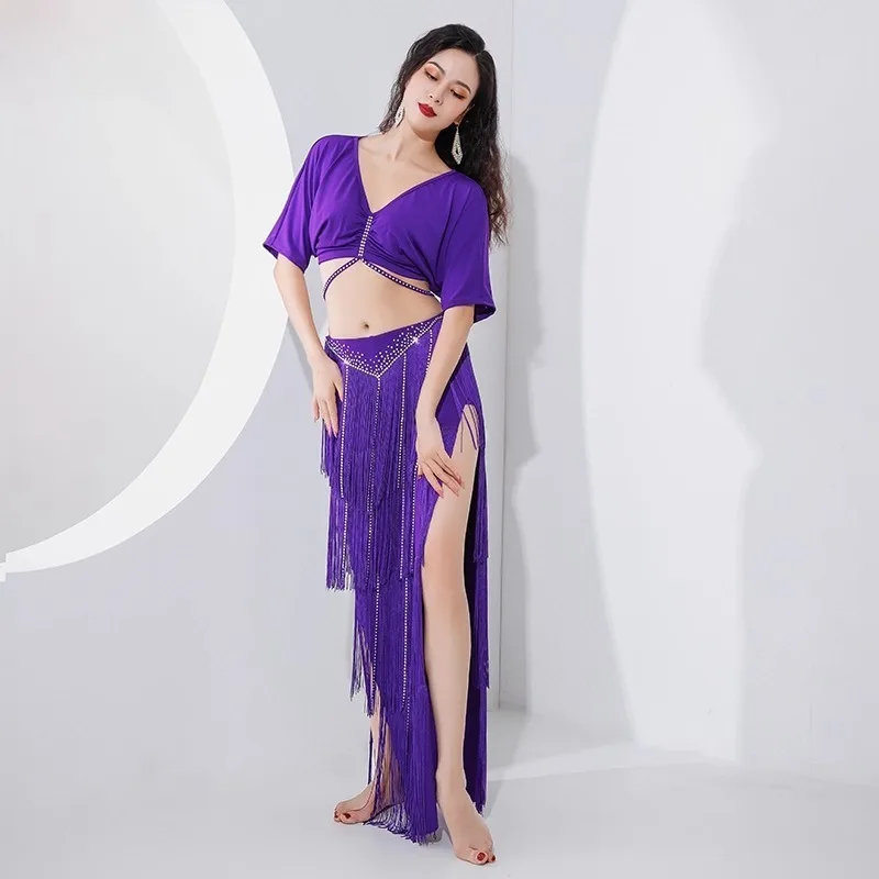 Customized Belly Dance Practice Dress Hot Diamond Tassel Inspirational Light Luxury Practice Outfit Group Performance Costume