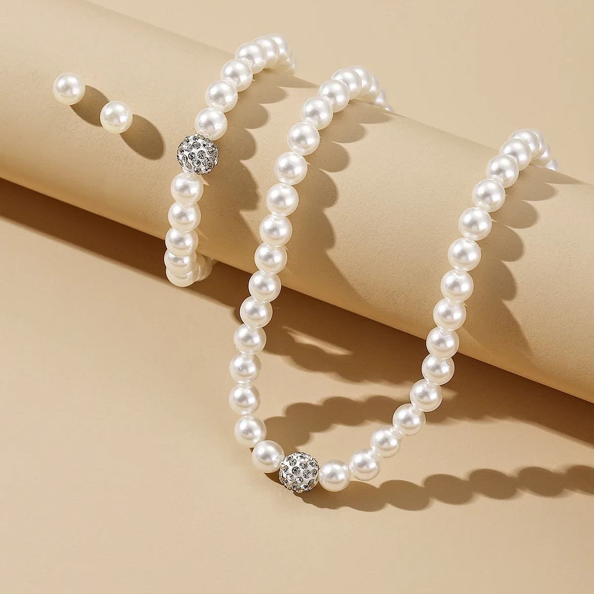 Ins light luxury high-end necklace earring set versatile with inlaid pearl design bracelet simple collarbone chain