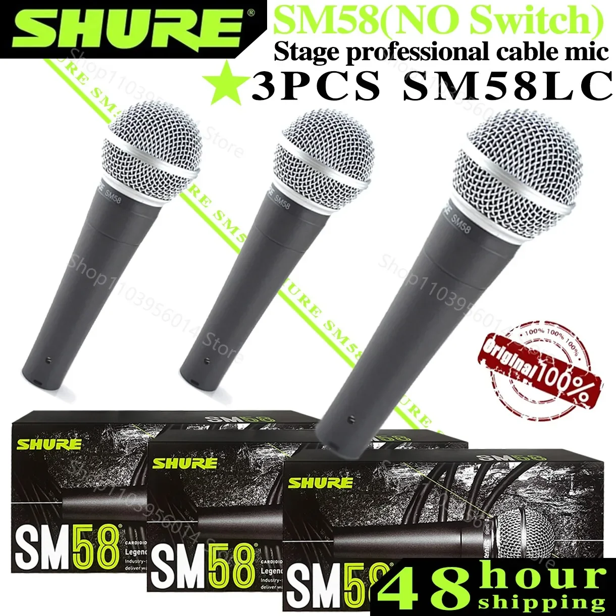 3PCS Shure SM58 Wired Microphone Karaoke Live Stage Concert YouTube Professional Recording Microphone Dynamic Volume Microphone