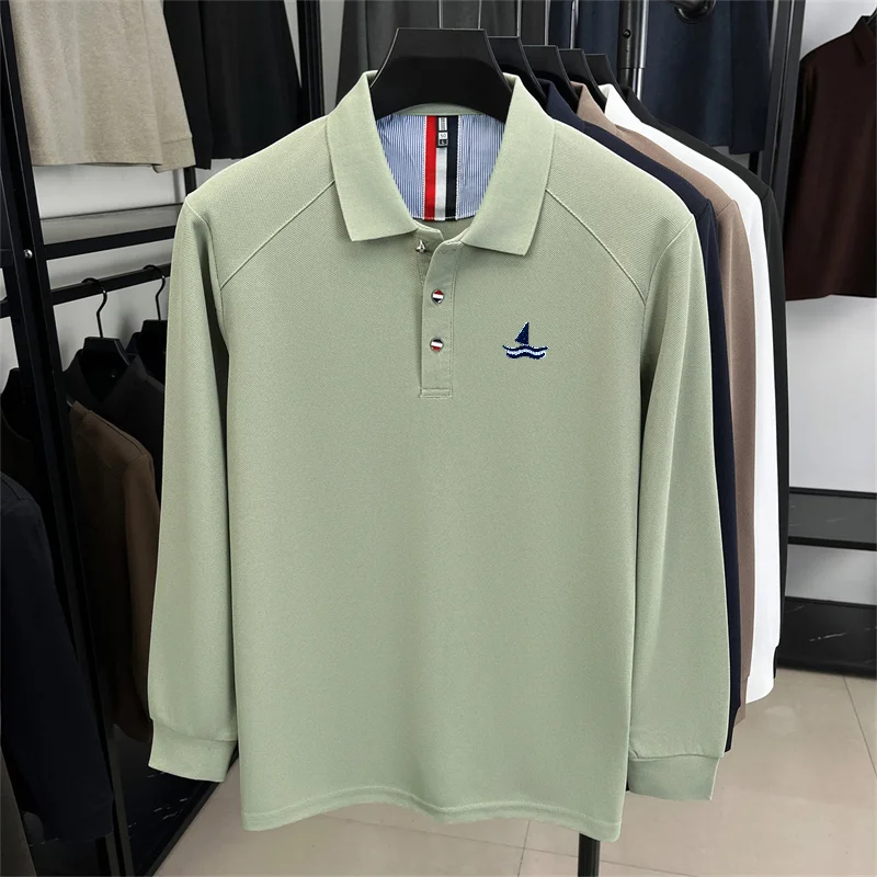 Designer-Stil Herren Langarm-Poloshirt mit Knopfleiste und Revers, Exquisites Muster-Stickerei, Herbst Neue Business-Casual Herrenbekleidung – Detail 16