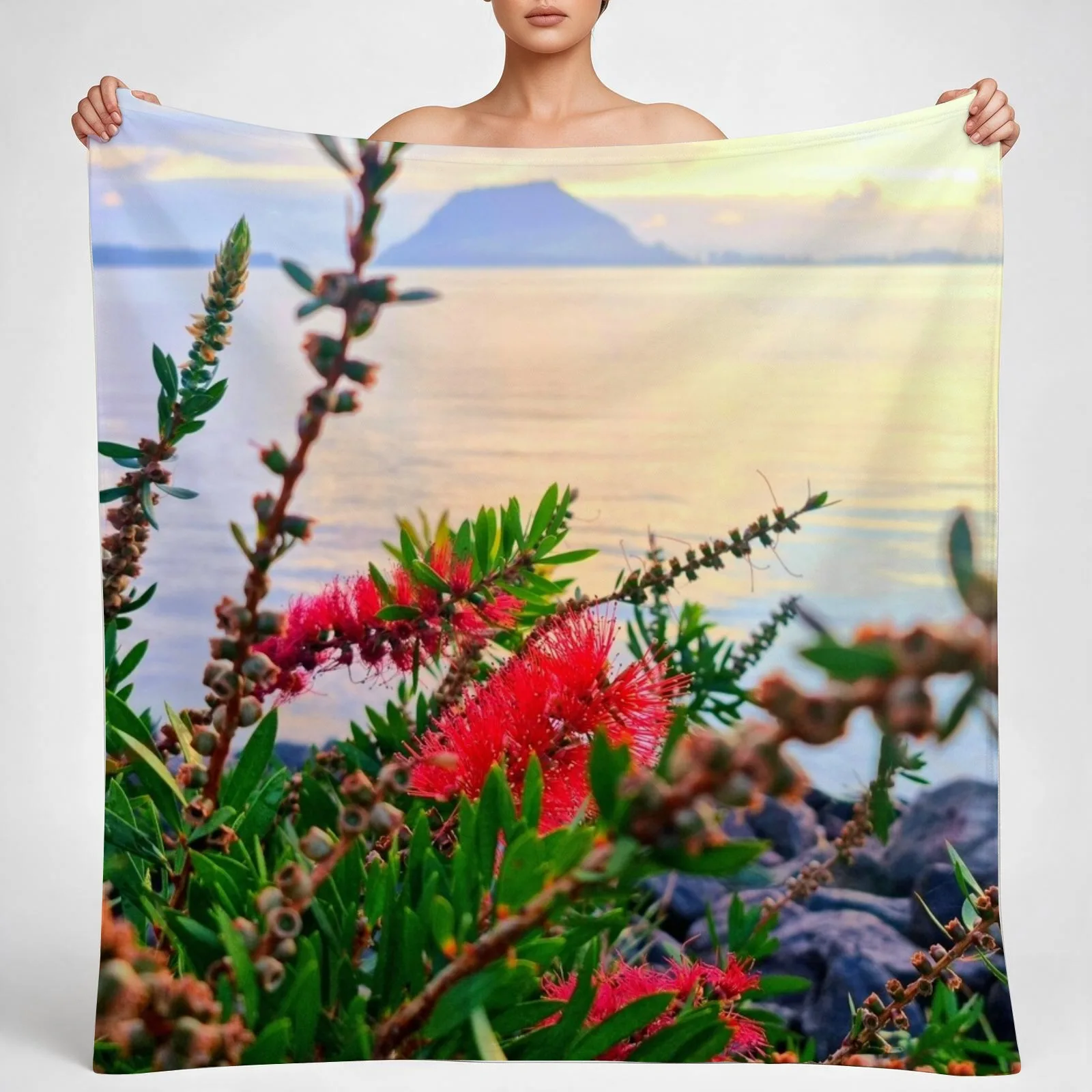 MOUNT SUNRISE THROUGH FLOWERS Throw Blanket couch cozy soft plush fuzzy picnic outdoor blanket