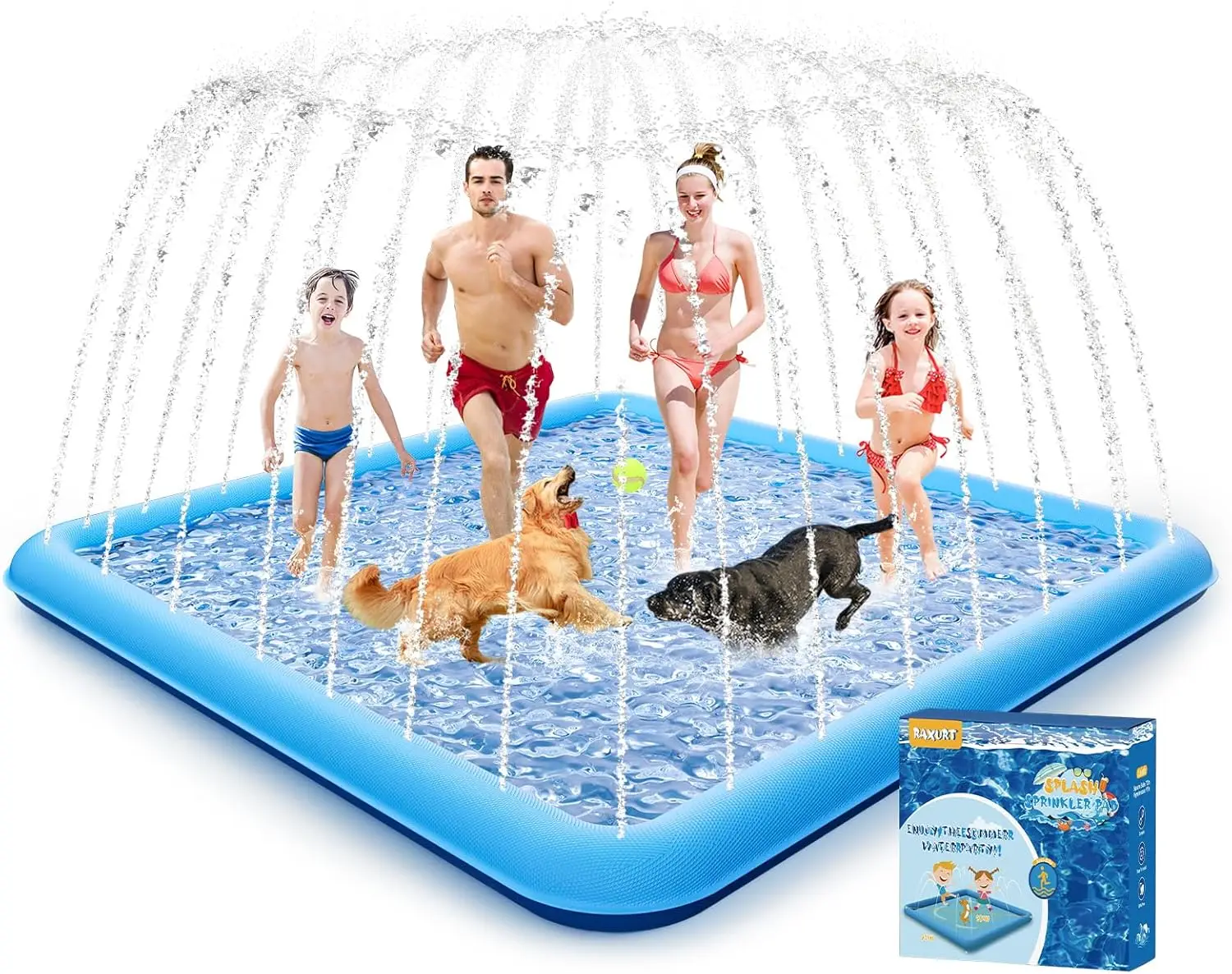 Kiddie Sprinkler Pool PVC Material Large Size Non-Slip With Sprinkler Summer Blue