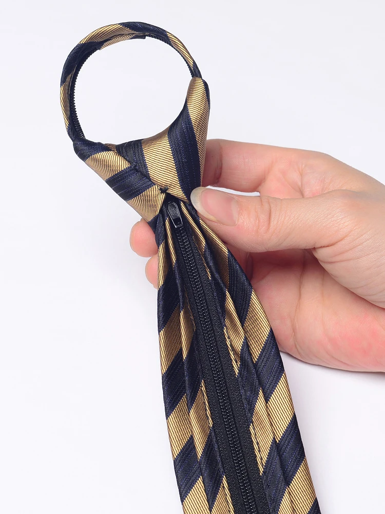 High Quality Yellow Striped Zipper Tie Fashionable Men's Narrow Version 6cm Casual Business Convenient Work Zipper Style Necktie