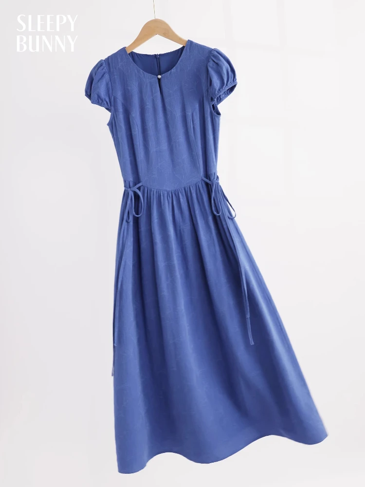 

Elegant French Style Summer Dress Women Short Sleeve Solid Long Dress Slim Waist A-Line Sundress High-End Look Flattering Fit