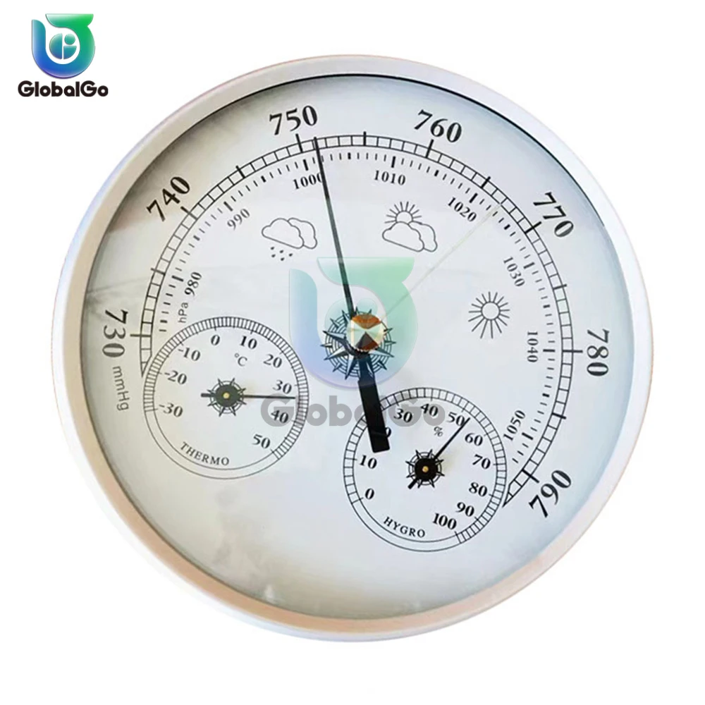 Metal 3 in 1 Barometer Weather Station for Indoor and Outdoor Use Barometer Thermometer Hygrometer with Round Frame