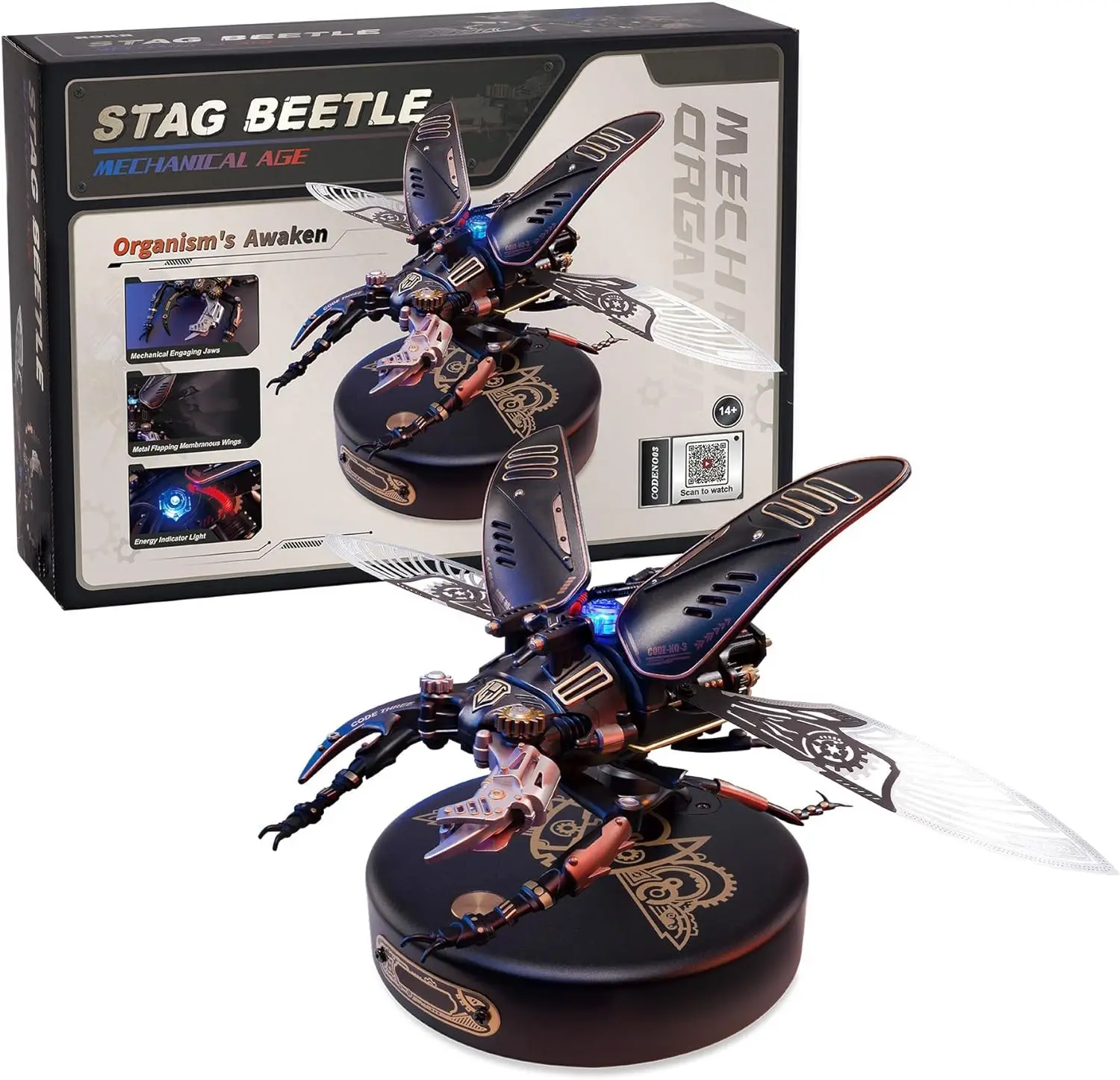 ROKR 3D Puzzle Toys - Storm Beetle DIY Model Building Kit with LED Light & Moving Part for Desk Decor Birthday Gift for Boys Teens