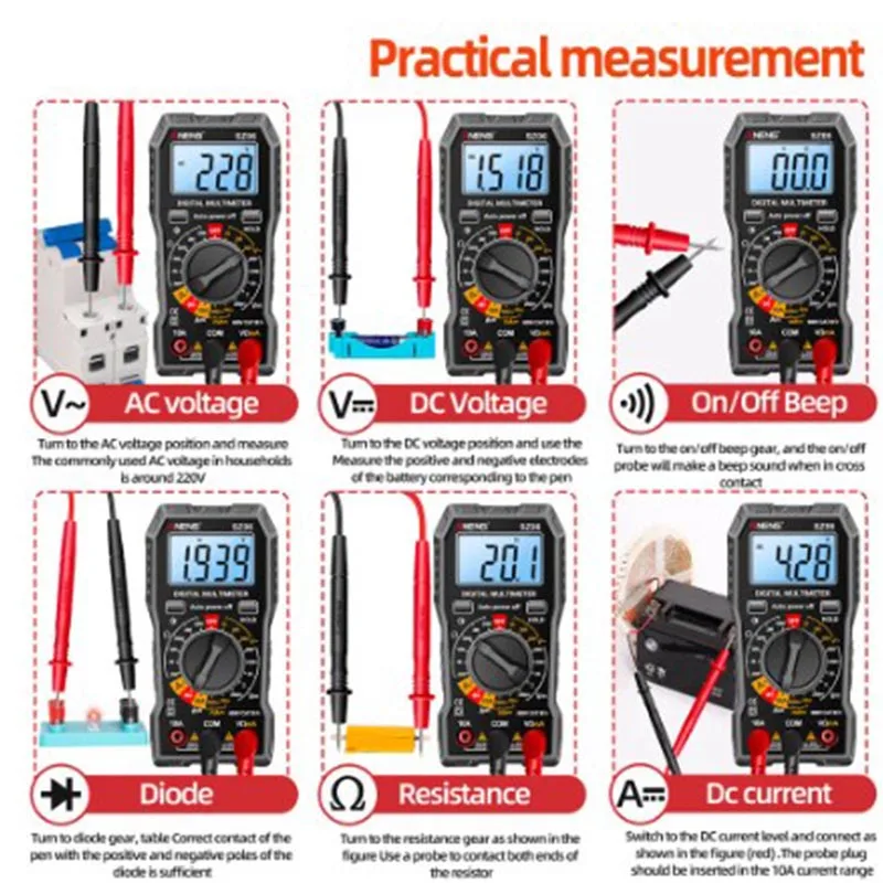 SZ06 Digital Multimeter Voltage Resistance Meter AC/DC Ammeter 600V Voltmeter Multimetr Electrician LCD Backlight Ohm Test