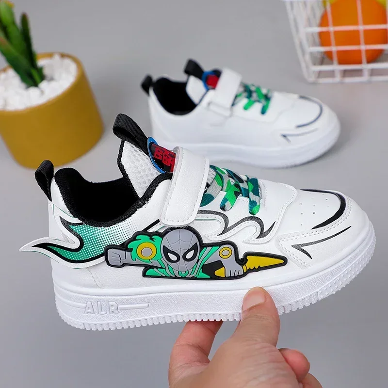 

Детская повседневная спортивная обувь с рисунком Человека-паука Диснея, трендовые маленькие белые туфли, весенне-осенние модные дышащие кроссовки