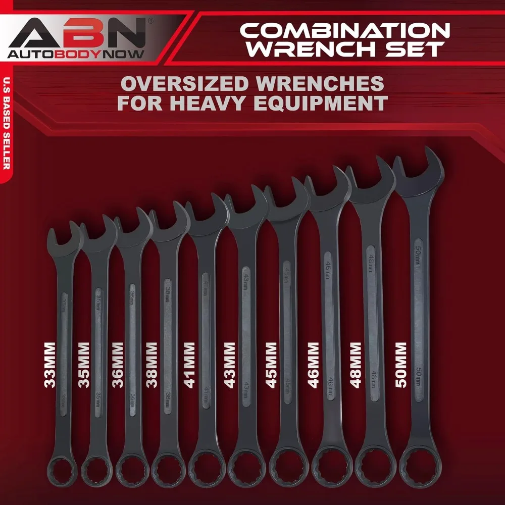 Large Combination Wrench Set 33 To 50mm - Metric 10 Piece Jumbo Open End Wrench Set