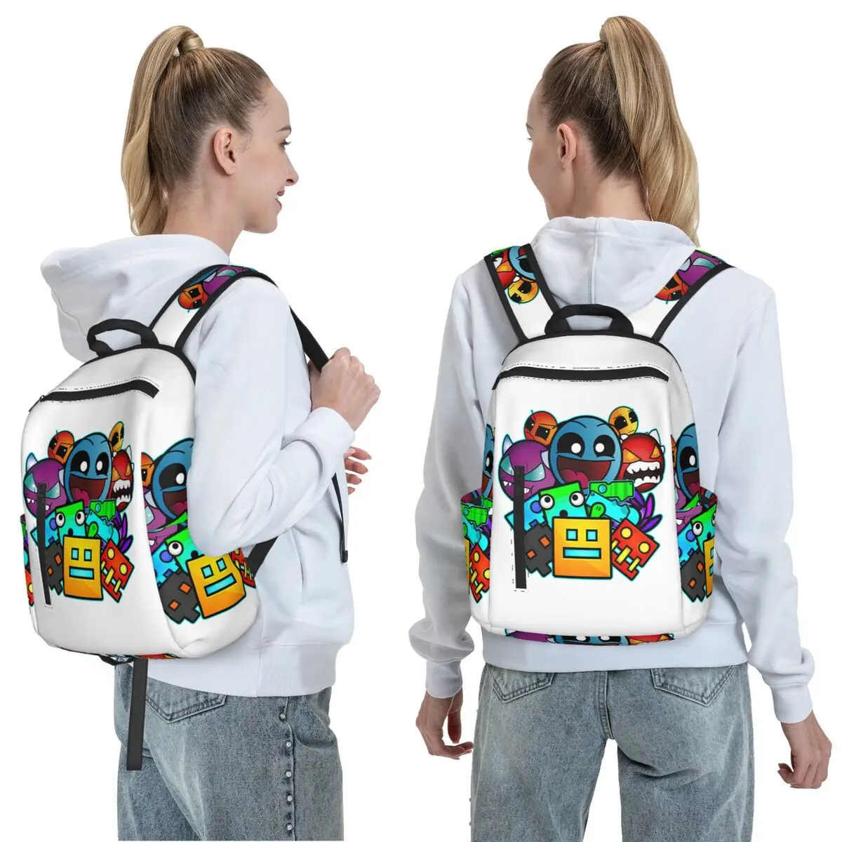 Geometry Dash Old School Gaming Backpack Daypack Large Capacity Boys Girls BookBag School Bag Shoulder Bags for Men Women