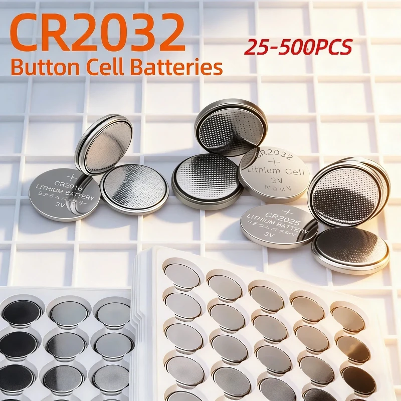 

25-500 PCS Original CR2032 Button Cell Battery - 3V Lithium for Remote Controls Toys Watches Calculators