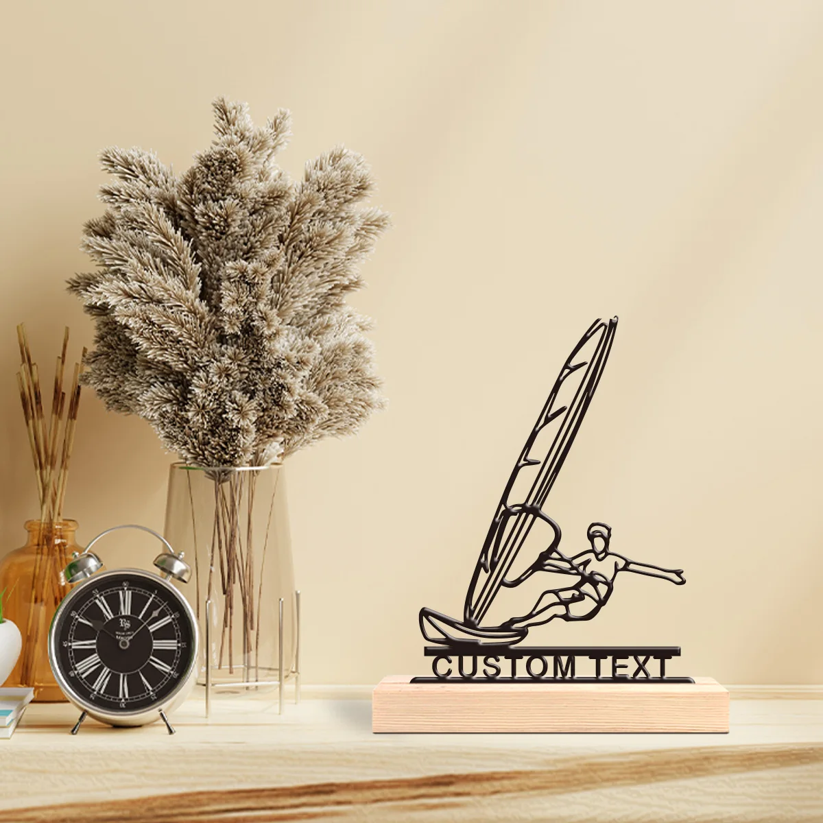 1pc Metal Desktop Ornaments and Decorations Customizable Content With Wooden Base Festival Ornaments and Decorations