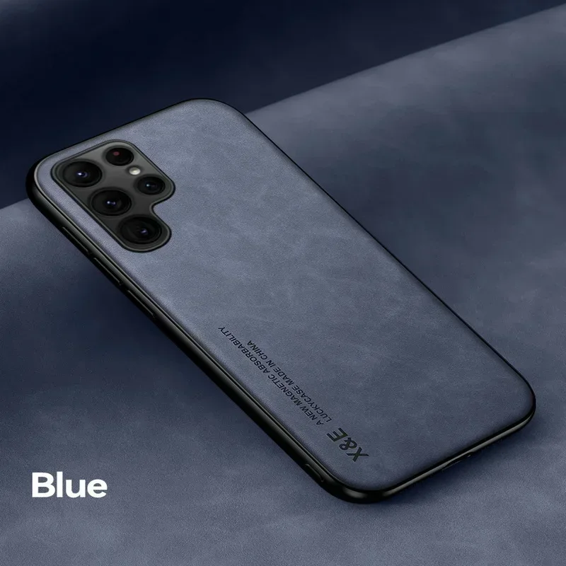 Magnetic Sheepskin Leather Case For Samsung Galaxy S23 Ultra FE A55 A54 5G S25+ S24 Ultra Capa Built-in Metal Plate Soft Cover