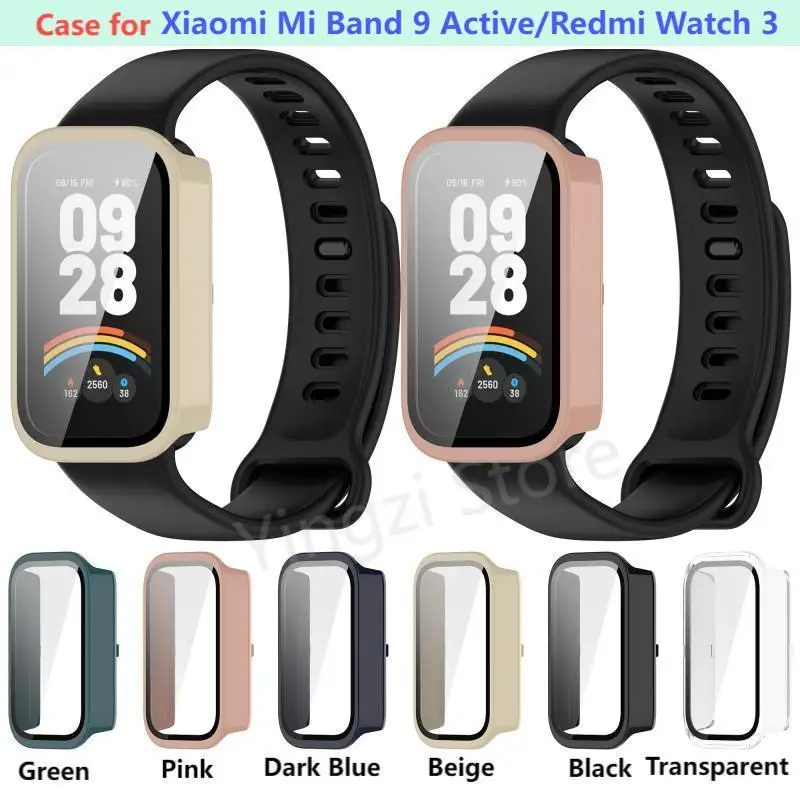 PC +Tempered Glass Case for Xiaomi Mi Band 9 Active Smartwatch Band Screen Protector Cover Bumper Shell for Redmi Band 3 Accesso