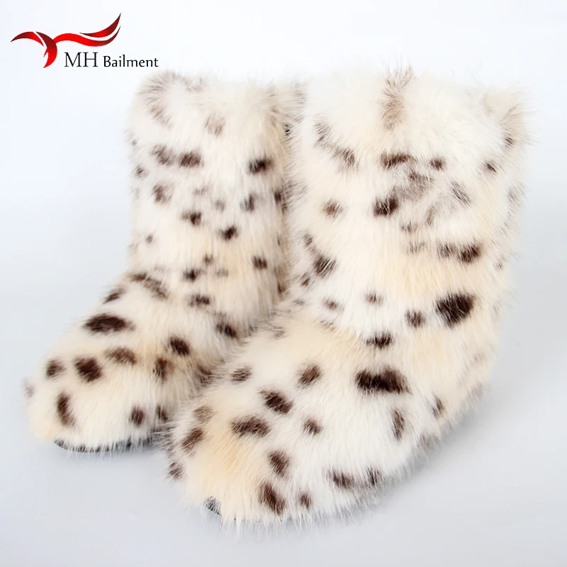 

Women's Winter Fluffy Faux Fox Fur Boots Luxury Plush Warm Snow Shoes New Fashion Platforms Bottes Big Size 36-44