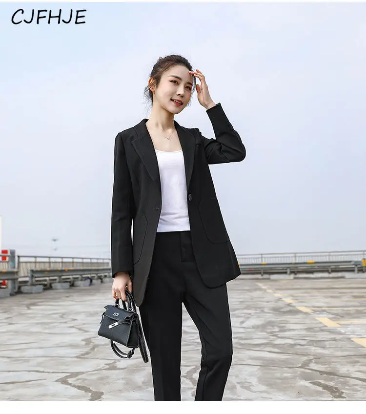 CJFHJE New Women's Solid Color Versatile Suit Jacket Spring Autumn Korean Retro Chic Casual Women Loose One Button Suit Jacket